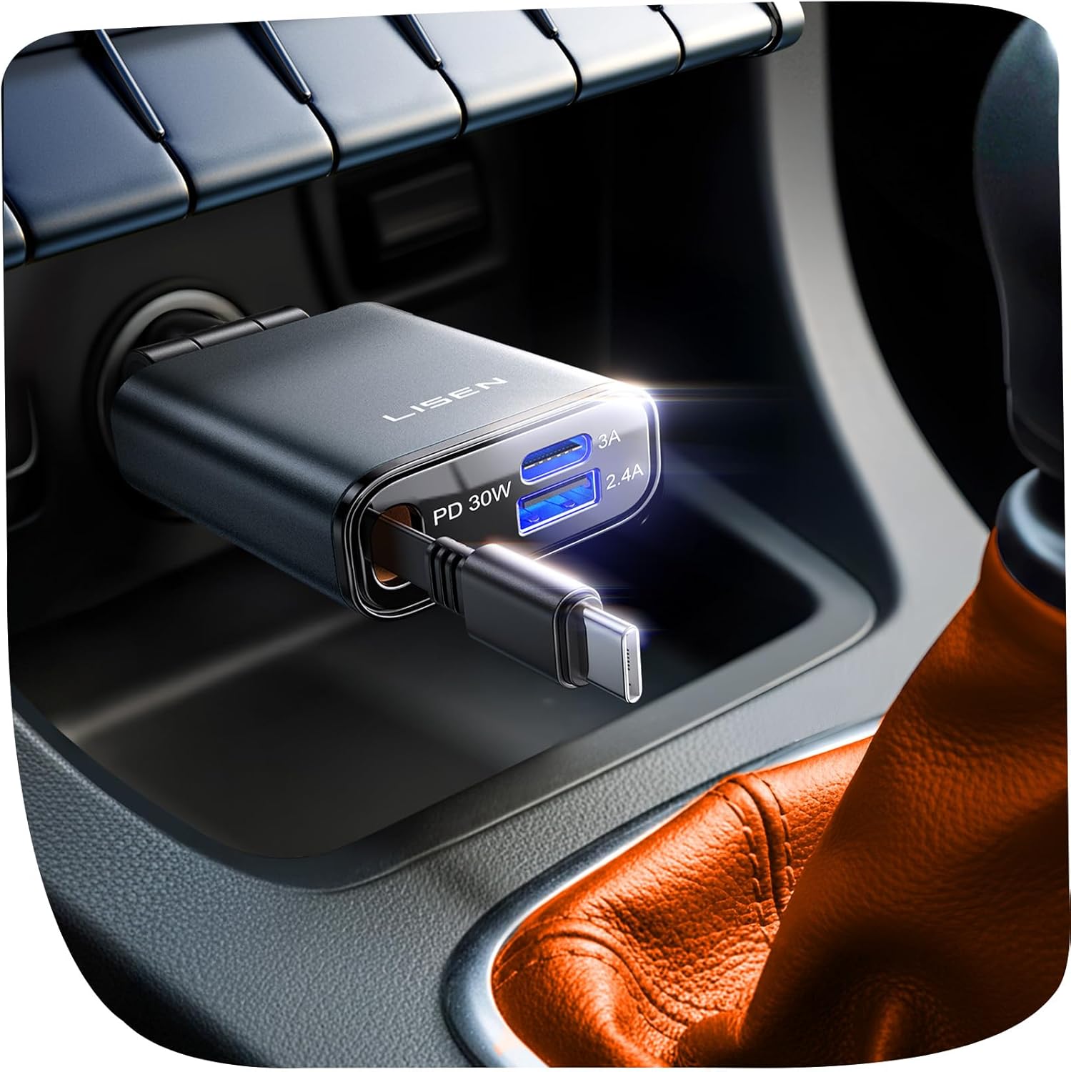 Thumbnail 6 de LISEN Retractable Car Charger Adapter 69W – 4-in-1 USB-C & USB-A Vehicle Charger for UK Roads