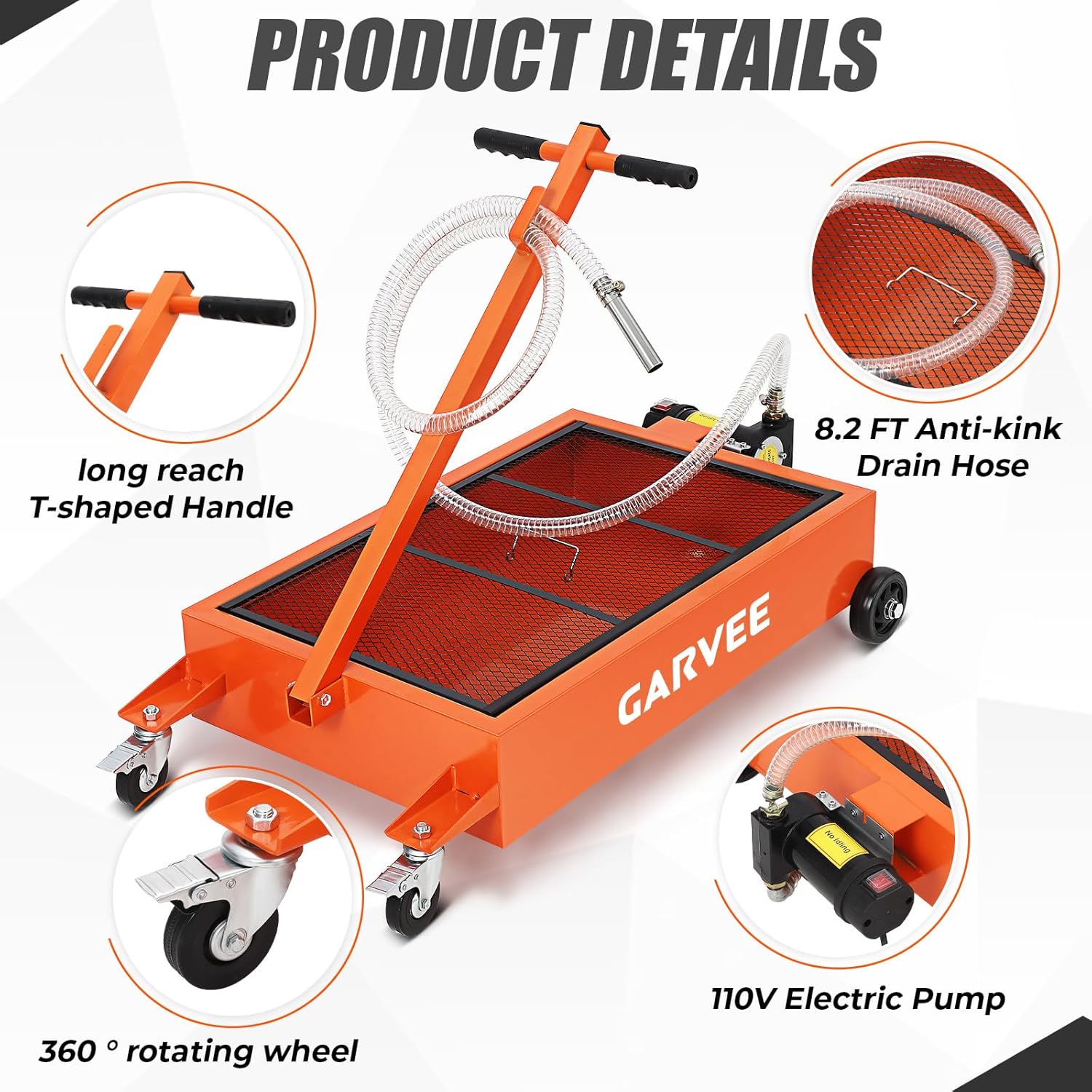 Detalle de Garvee 15-Gallon Waste Oil Drain Pan with 110V Pump and Rolling Cart