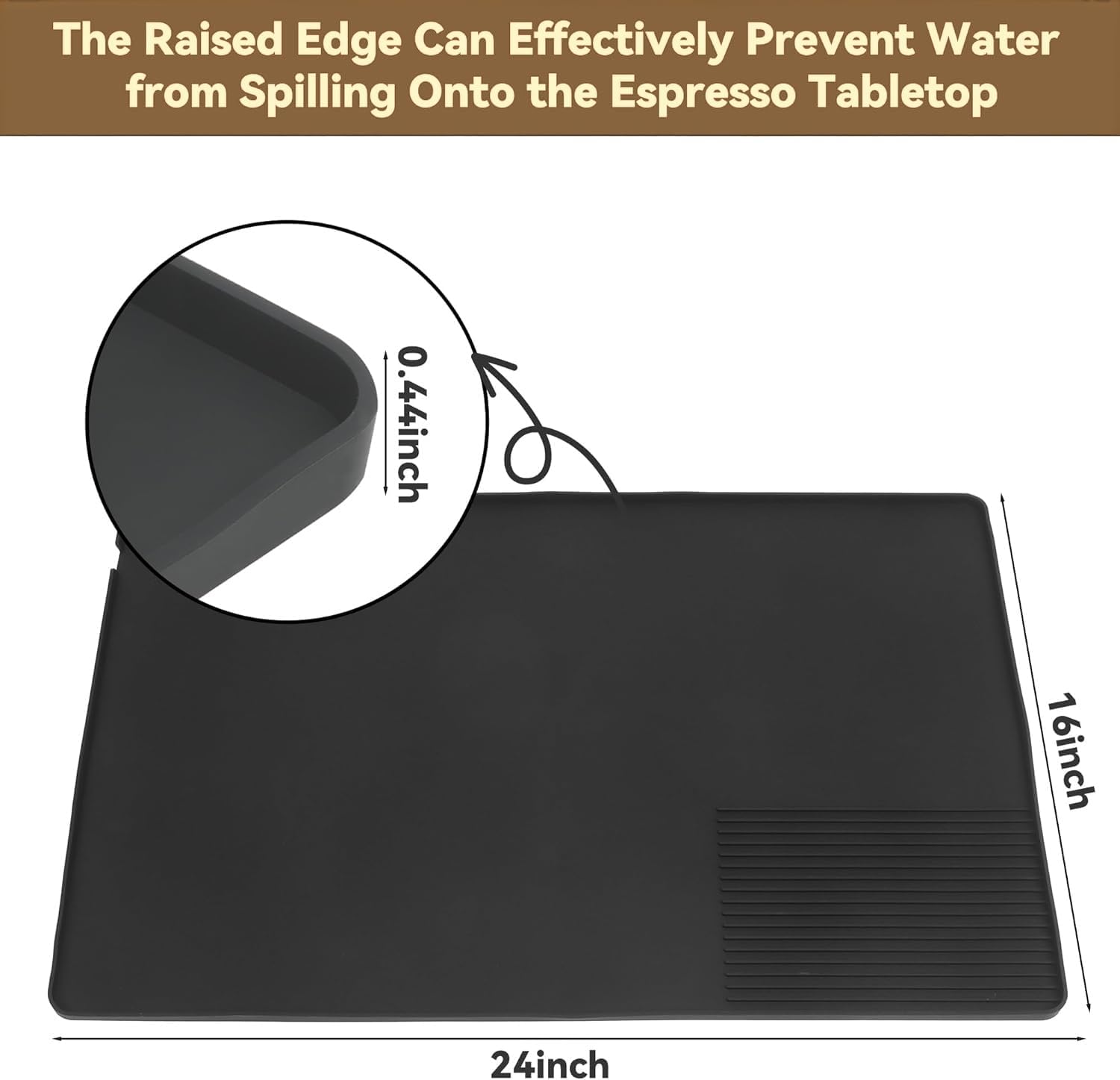 Detalle de Silicone Coffee Machine Mat 60x40cm – Large Countertop Draining Mat (Black)