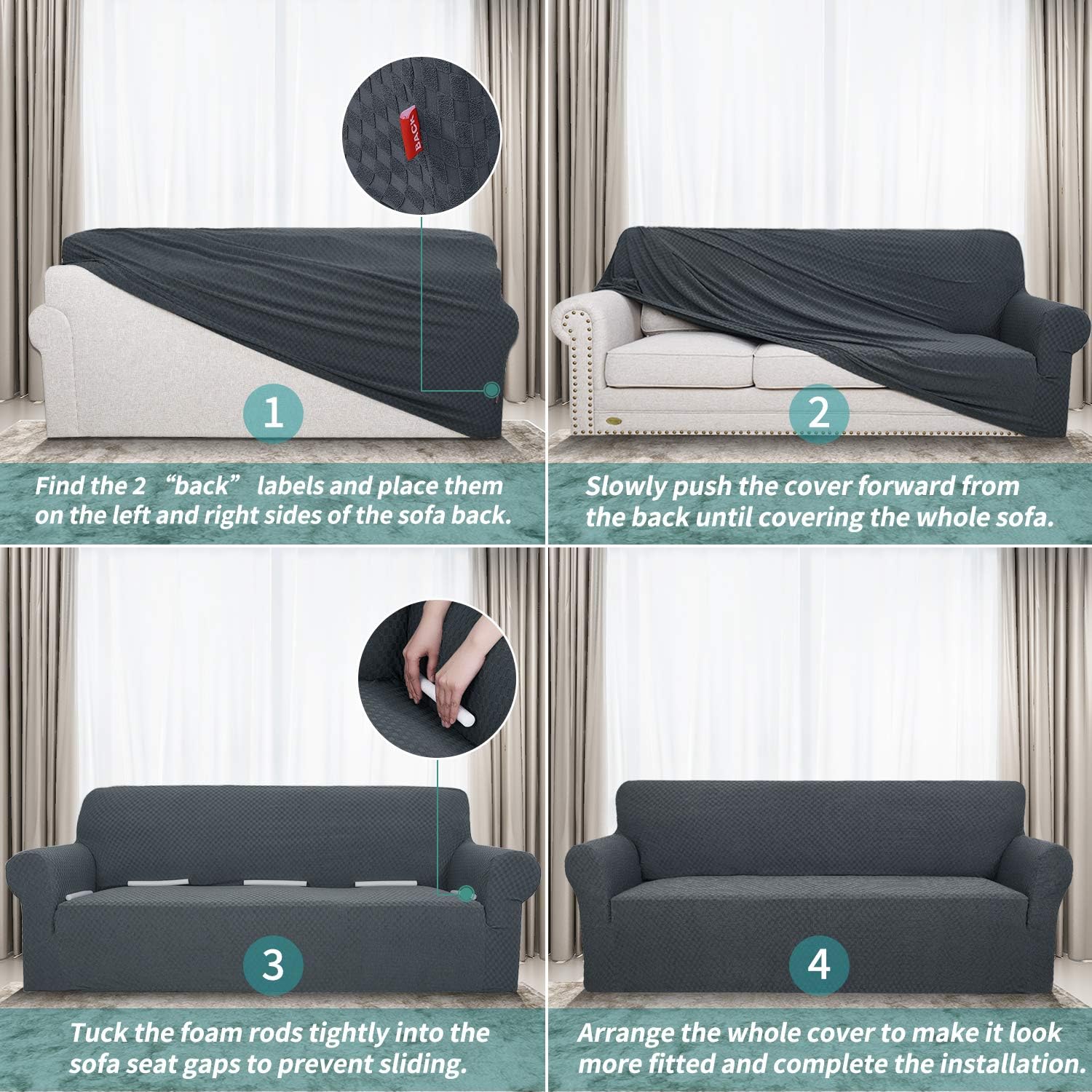 Detalle 2 de YEMYHOM Jacquard Loveseat Cover, High-Stretch Dark Grey Slipcover