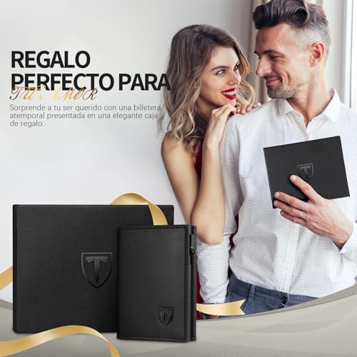 Detalle de TENBST Carteras para Hombre Magnético: tarjetero con monedero y protección RFID (Negro)