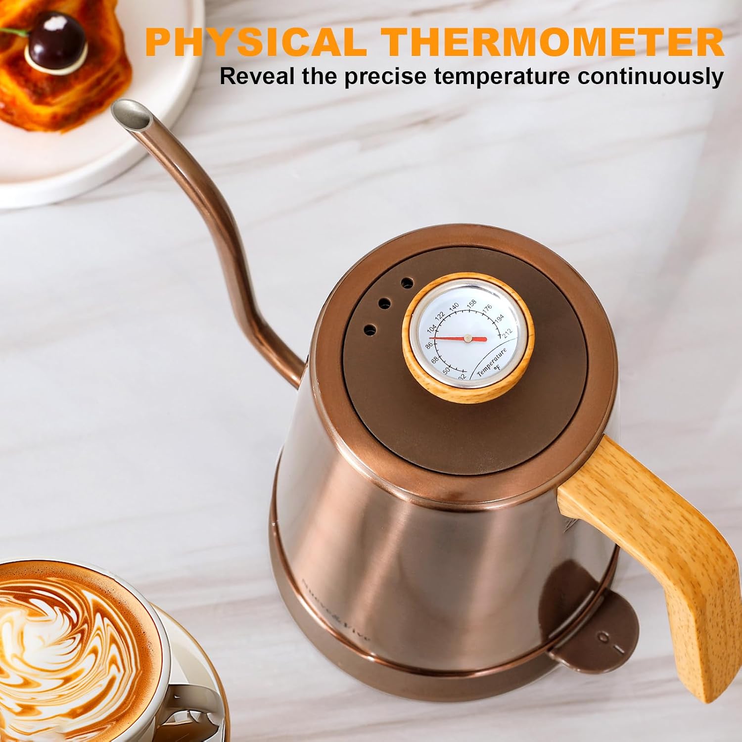 Thumbnail 3 de Nueve&Five Gooseneck Electric Kettle with Thermometer (Copper tea kettle style) — 1000W Stainless Steel