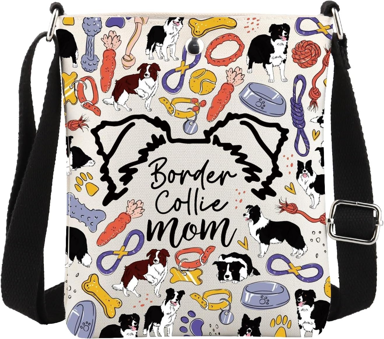 Detalle de MEIKIUP Border Collie Mom Crossbody Bag: A practical small canvas sling for dog lovers