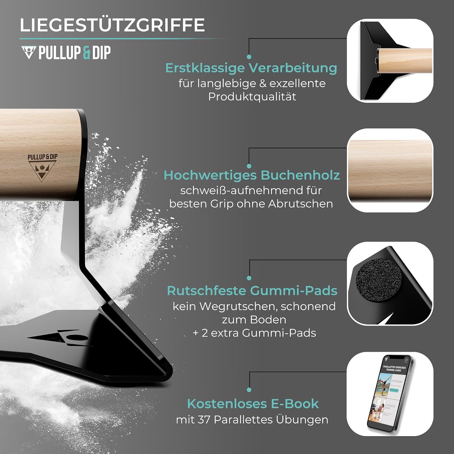 Detalle 2 de PULLUP & DIP Liegestützgriffe Holz mit 200 kg