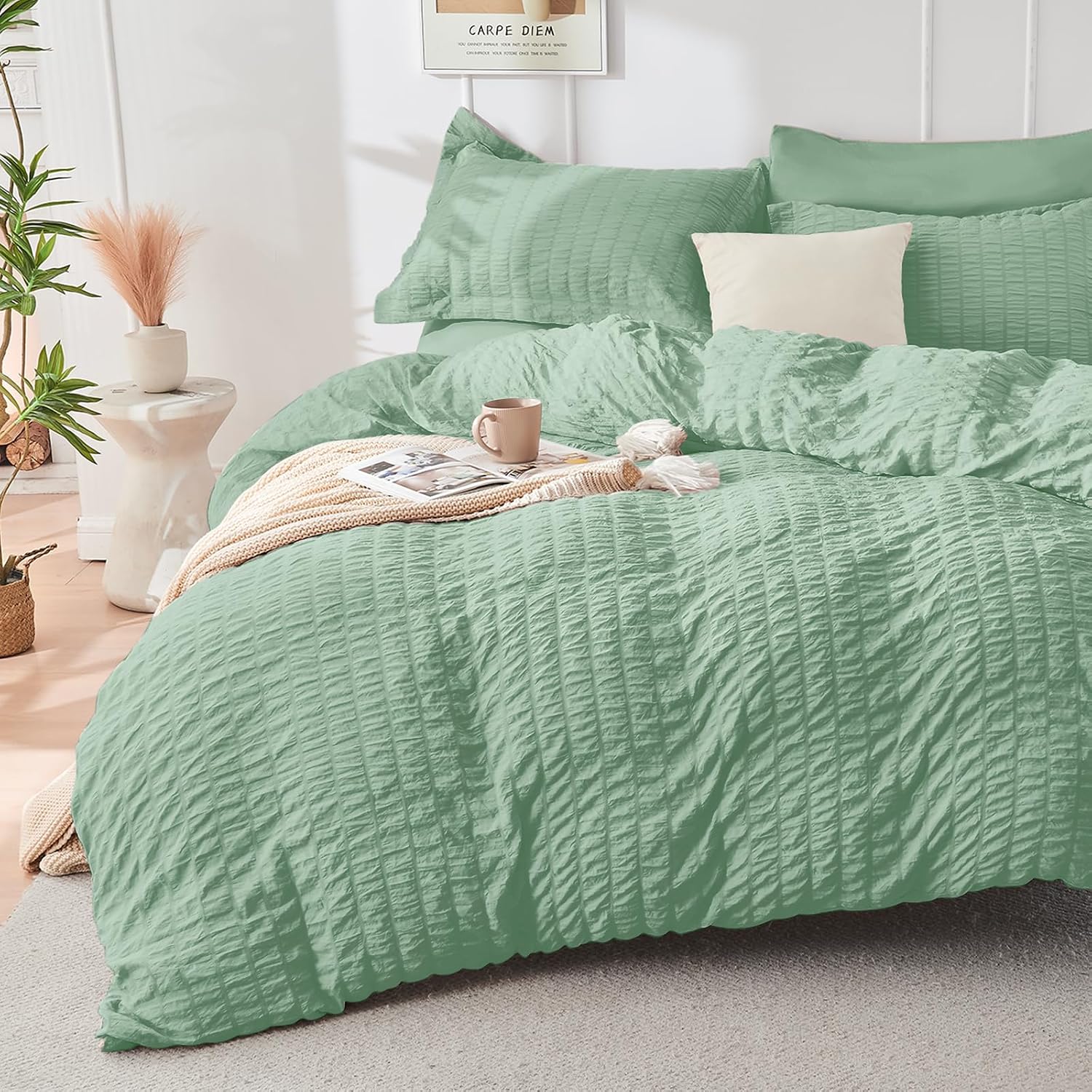 Detalle 2 de HYMOKEGE Queen Comforter Set 7-Piece Sage Green