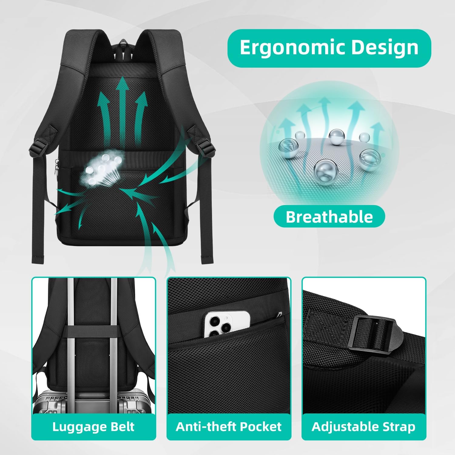 Detalle de GYakeog Sac à Dos PC Portable 15,6" – Étanche, USB Charging et Design Ergonomique