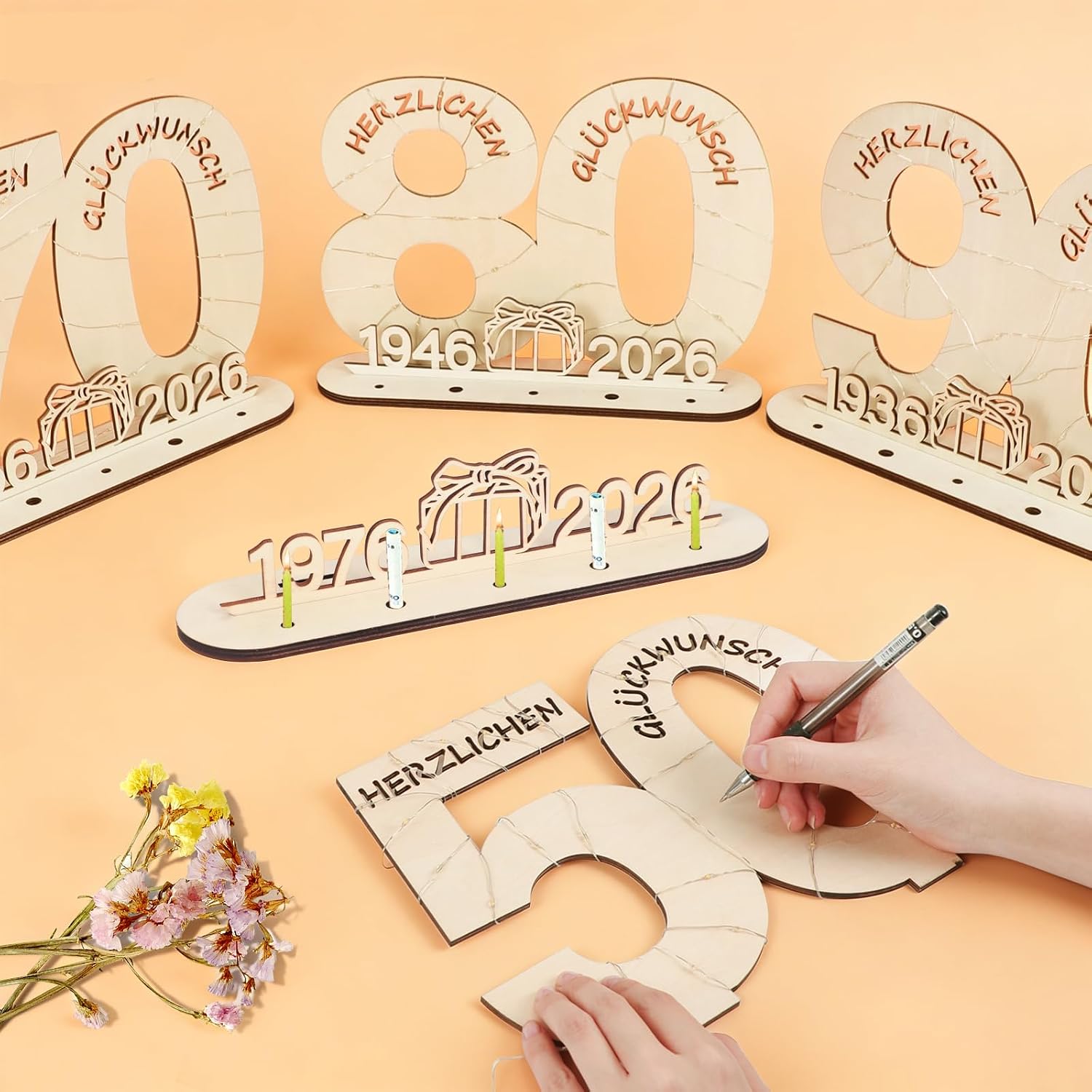 Detalle de Seutgjie originelles Geschenk zum 50. Geburtstag (1976–2026) mit LED-Lichterkette – Holz-Geldgeschenk & Tischdeko