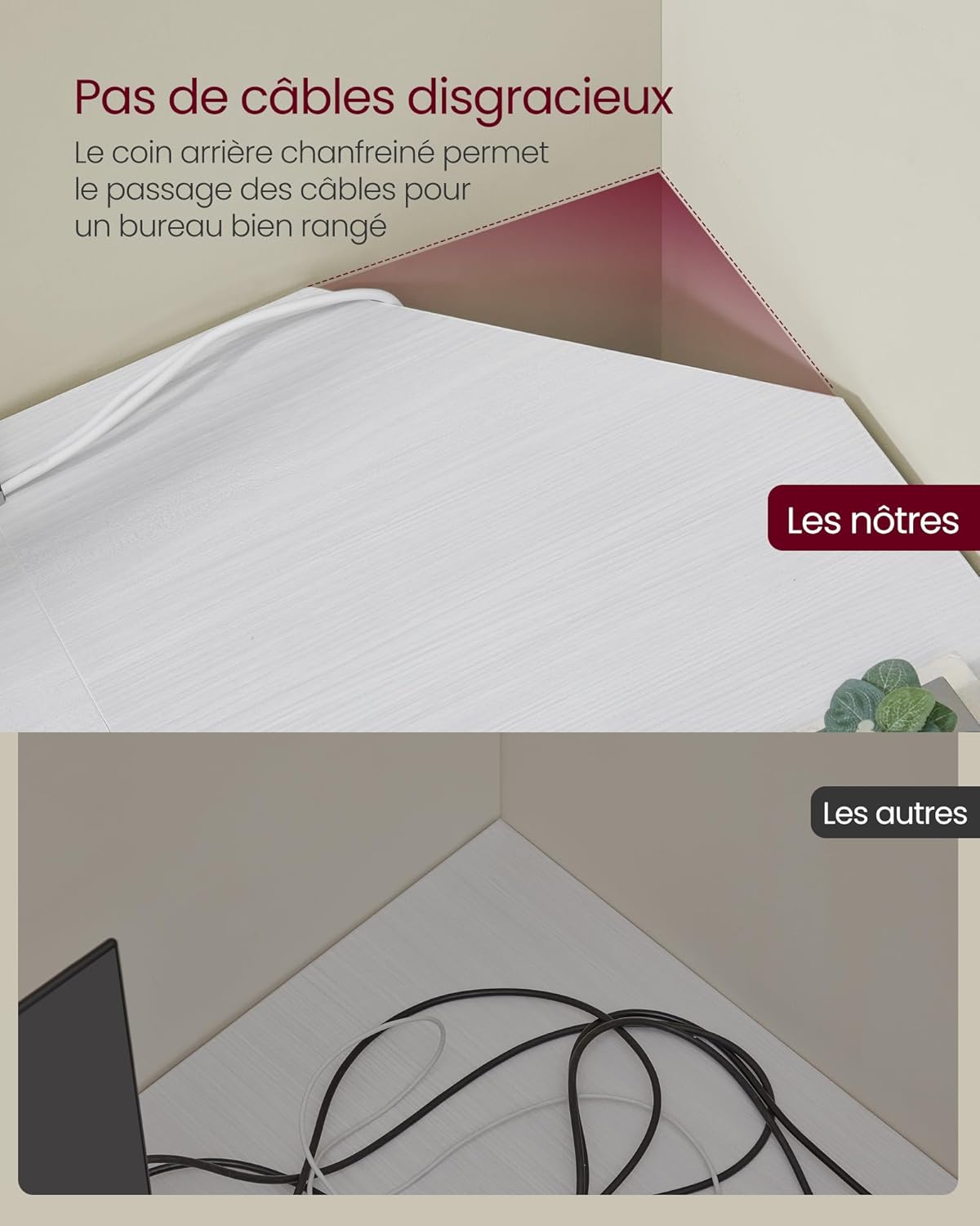 Thumbnail 5 de Bureau d’ordinateur en forme de L VASAGLE LWD072W44V2, 140 x 140 x 76 cm avec 2 étagères et gain de place