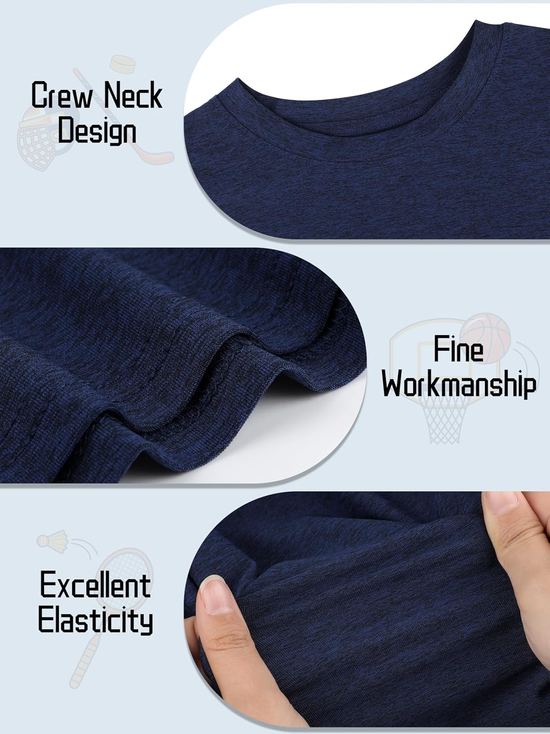 Detalle de QWE 5-Pack Boys Dry-Fit Shirts (Youth Activewear Short Sleeve Tees, 5–18)