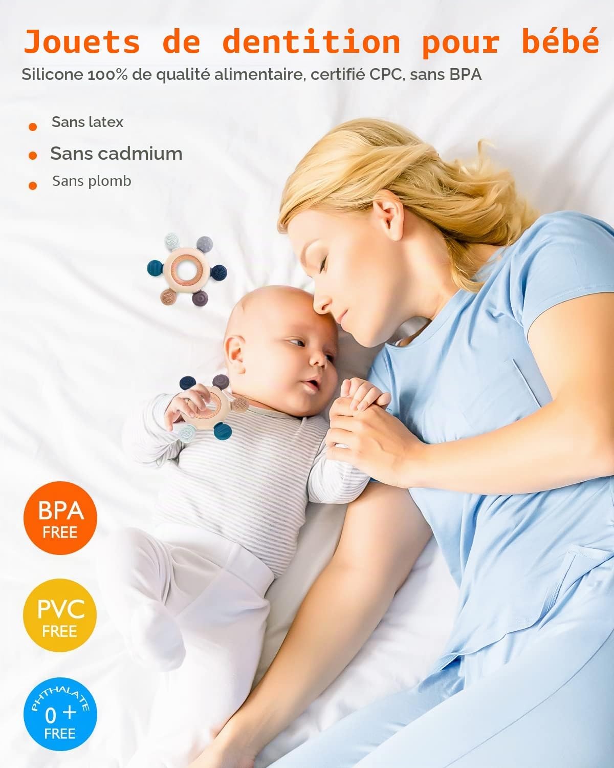 Detalle de akolik Anneau de Dentition pour Bébé – Silicone et Bois, Sans BPA, 3–12 mois