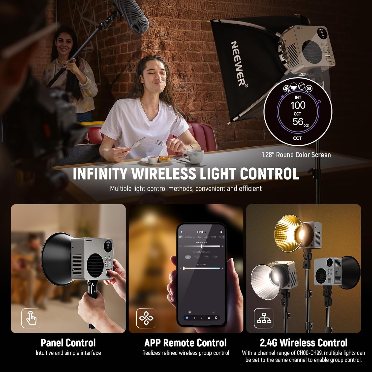 Thumbnail 3 de NEEWER HB80B 80W LED Videolicht mit 72Wh Akku, 2700–6500K & 2,4G/APP-Steuerung
