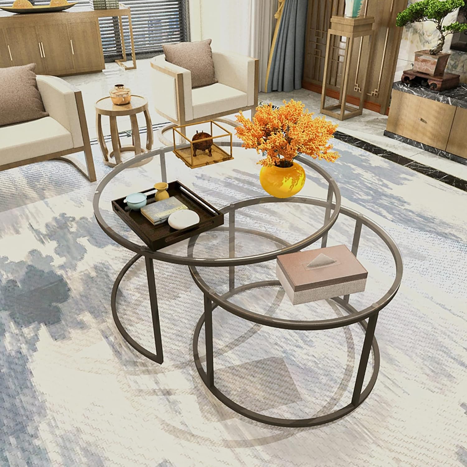 Thumbnail 2 de [en.casa] Tables gigognes rondes 2 pièces