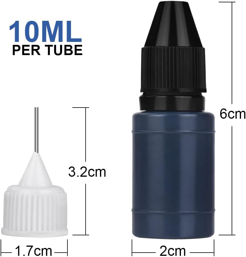 Detalle de Vicloon Inchiostro per timbri a rullo – kit con 5 ricariche da 10 ml e punte d'ago sostituibili