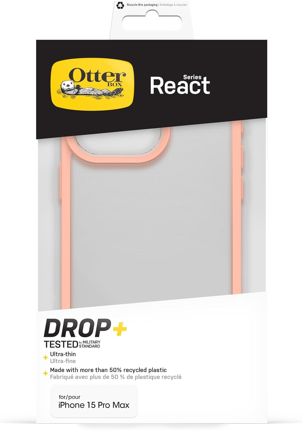 Thumbnail 4 de OtterBox React Series Cover per iPhone 15 Pro Max – ultra sottile, resistente agli urti, trasparente/peach