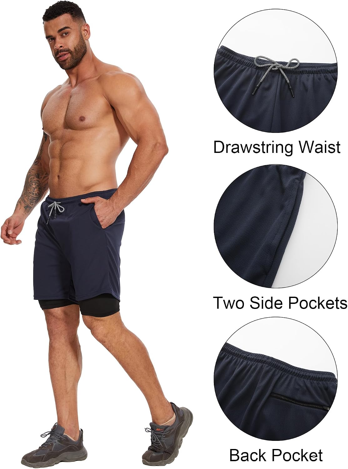 Detalle de Kinglaman 4 Pack 2-in-1 Running Shorts with Liner for Men
