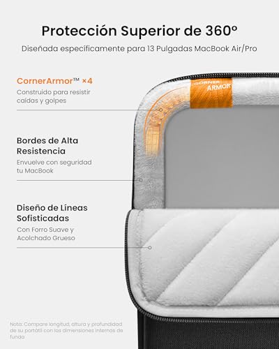 Detalle 2 de tomtoc 360° Funda 13" para MacBook Air 13 (M5/M4/M3/M2/M1) y otros 13" con protección repelente al agua