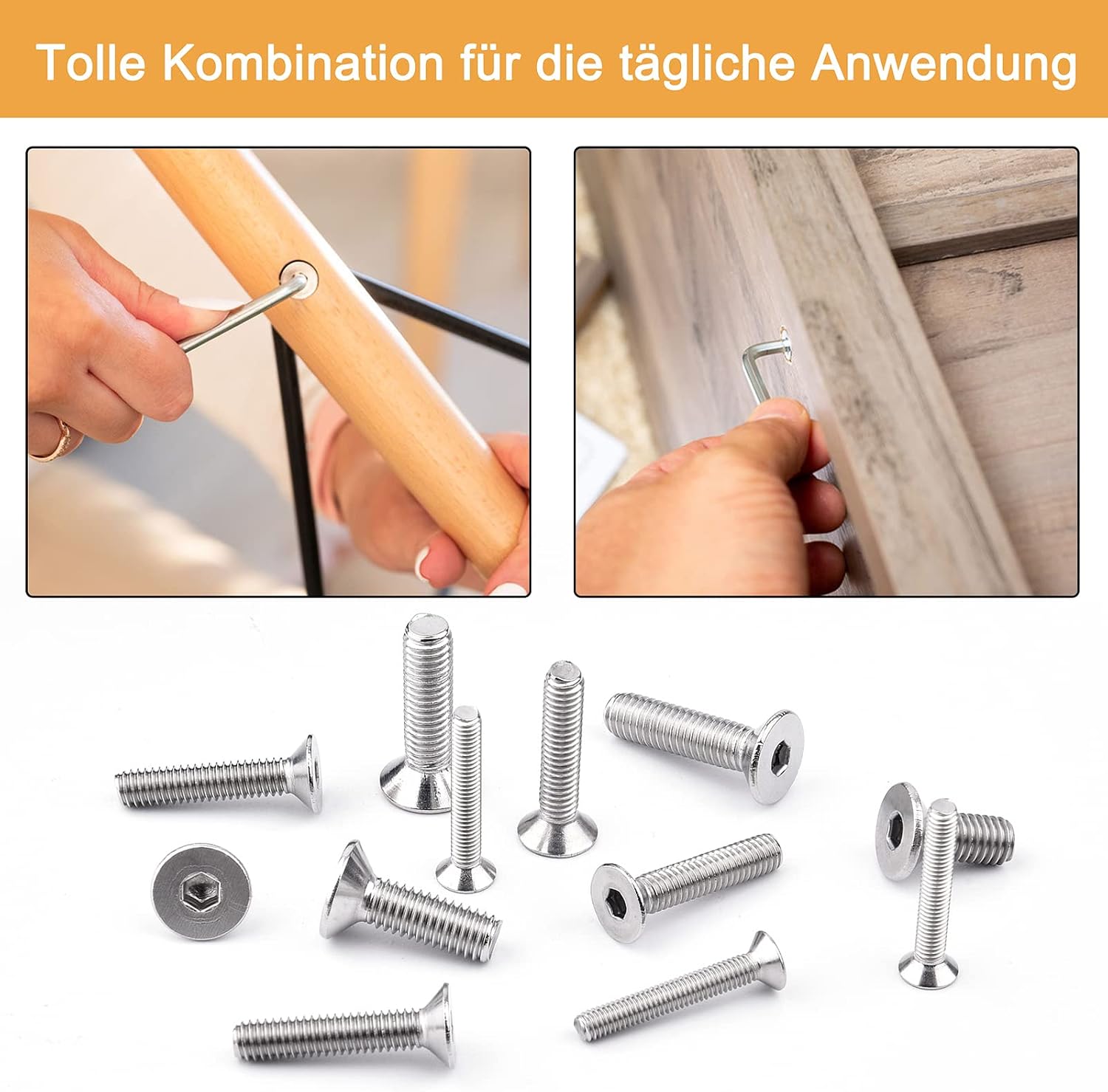 Thumbnail 3 de VIGRUE 1120PCS M3–M6 Senkkopfschrauben, Innensechskant, A2-70 Edelstahl, Inklusive Muttern, Unterlegscheiben & Aufbewahrungsbox