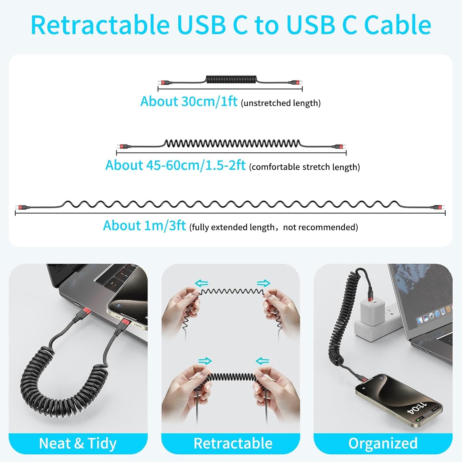 Detalle 2 de Coiled USB C to USB C Cable 60W 2-pack