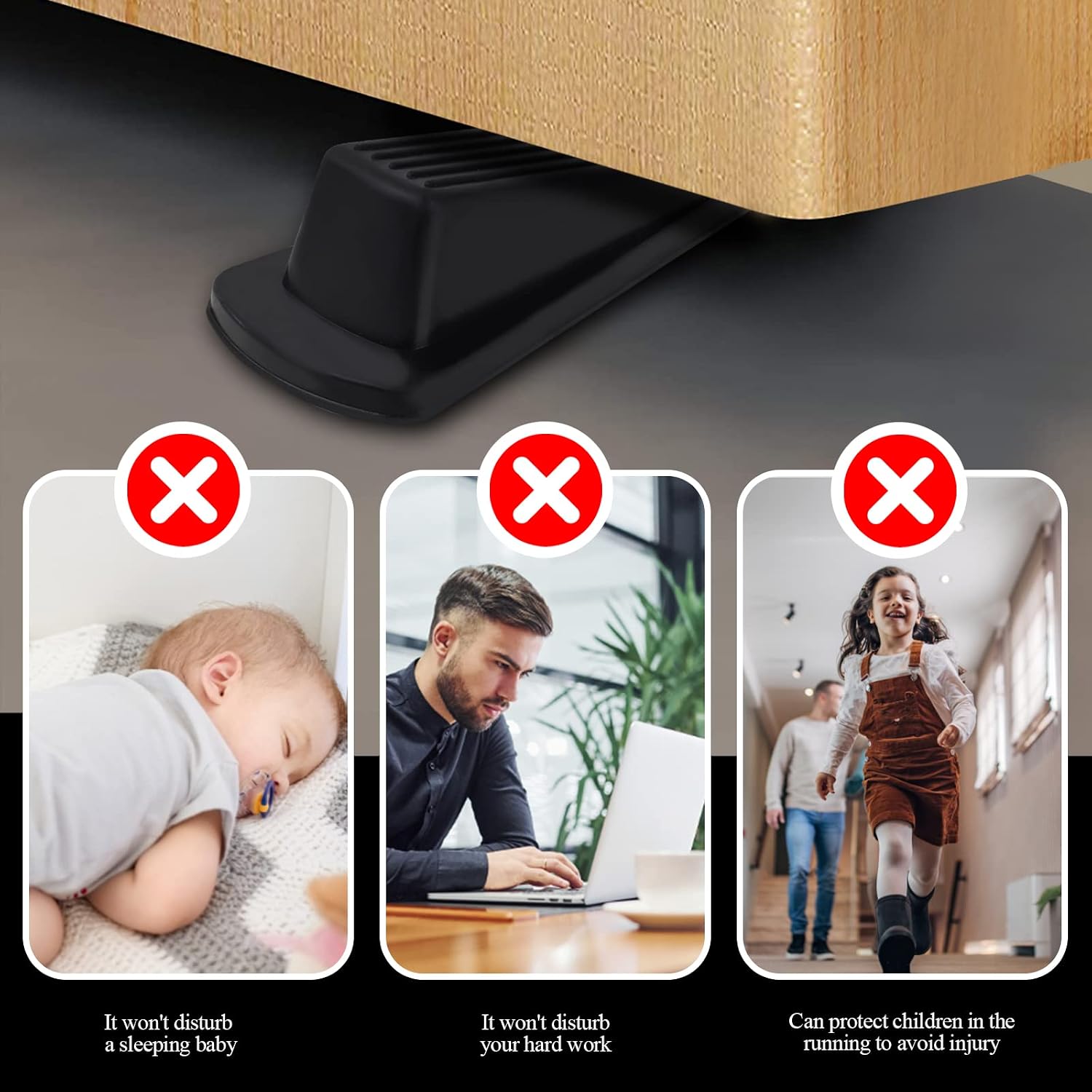 Thumbnail 3 de Utron YH001 4-Pack Rubber Door Stops, Black Stackable Wedges