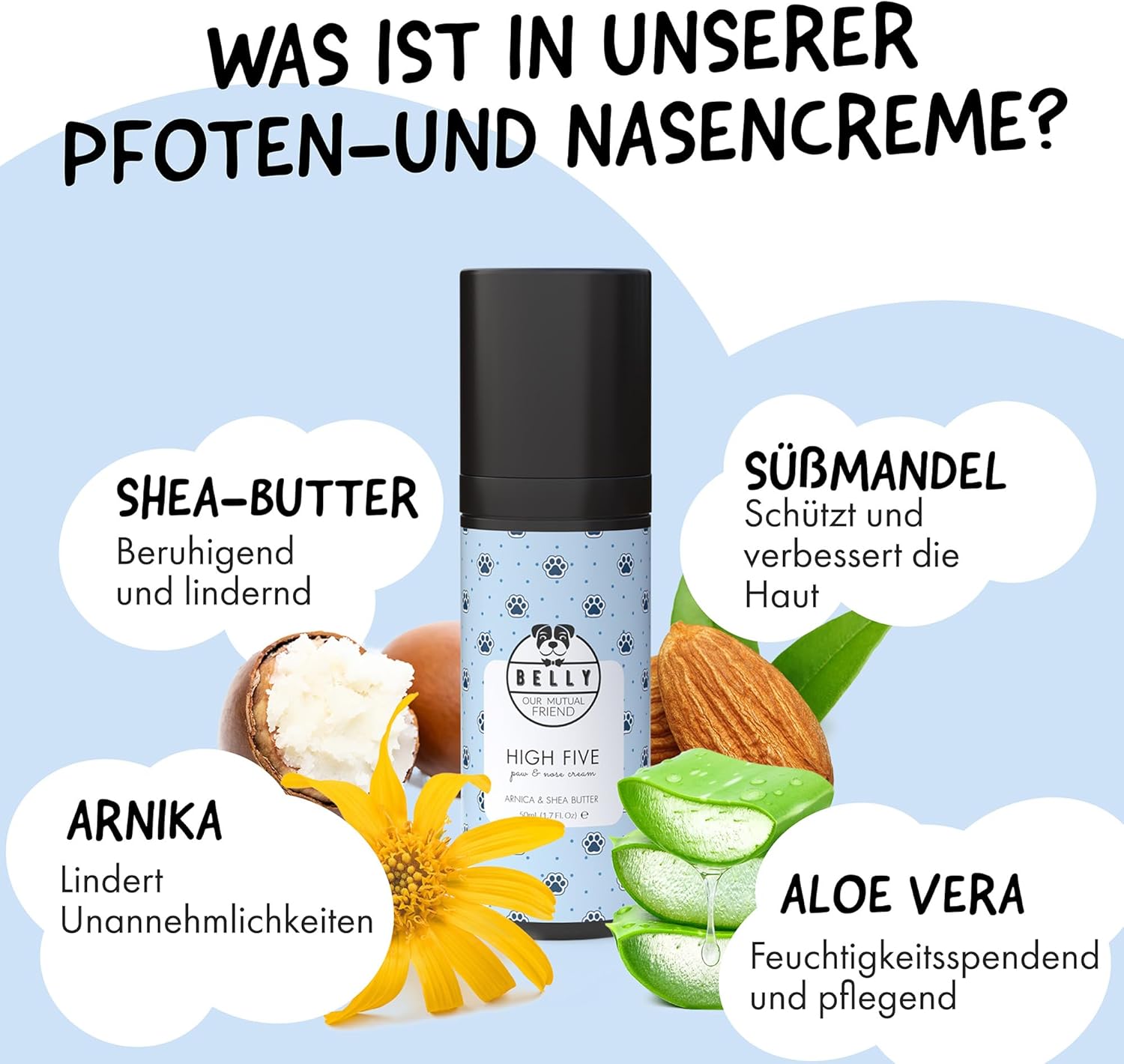 Detalle de Belly® Pfotenbalsam Hund – 50 ml, Winterpfotenpflege gegen Eis, Streusalz und Trockenheit