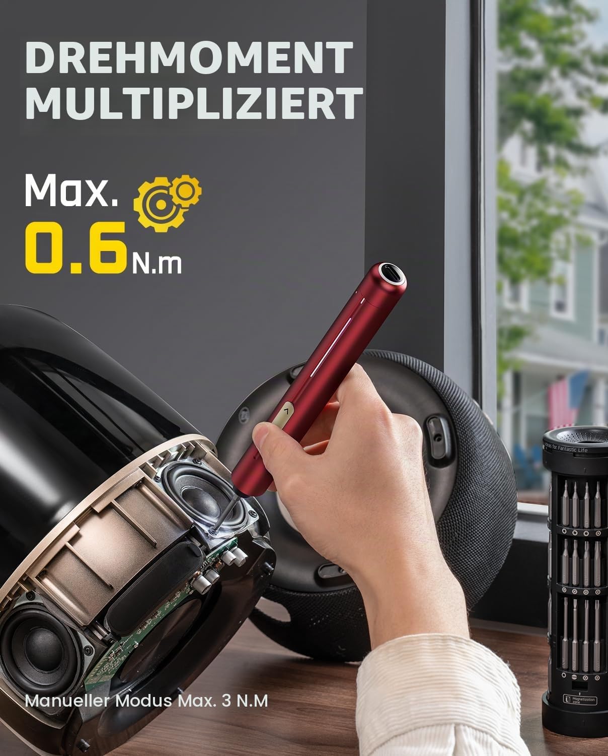 Detalle 2 de Fanttik E2 Ultra 3.7V Mini Elektro Schraubendreher Set – 50-in-1 Präzisionsschrauber mit 0,6 Nm, ROT