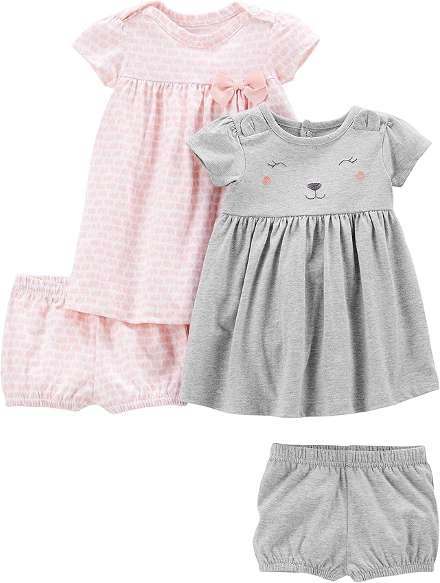 Detalle de Simple Joys by Carter's conjuntos de vestidos bebé niña 0 meses gris oso rosa elefante, pack 2