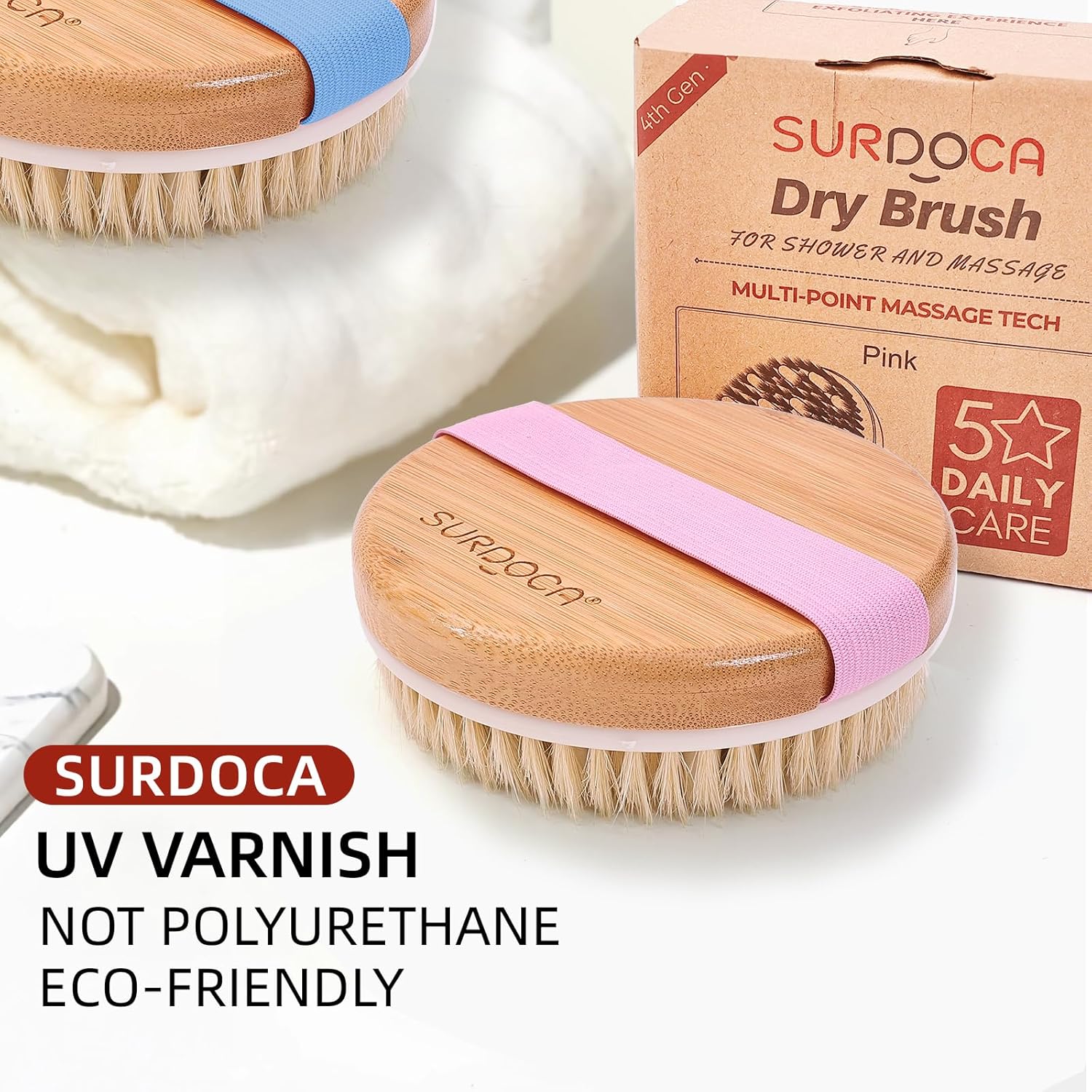Detalle de SURDOCA Dry Brushing Body Brush for Lymphatic Drainage – Natural Exfoliating Tool