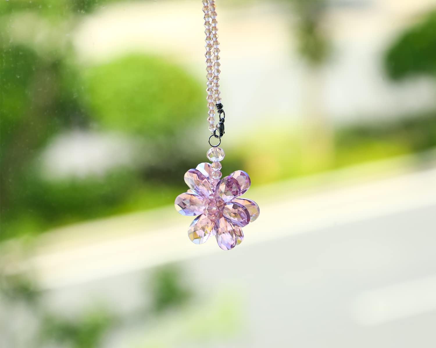 Thumbnail 4 de Crystal Flower Car Rear View Mirror Pendant with Pink Crystal Beads Charm Decor (Car or Home Hanging)