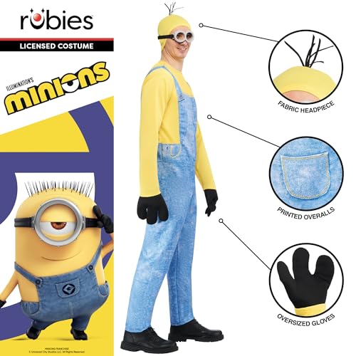 Thumbnail 2 de Rubies Official Minion Kevin Adult Costume with Printed Jumpsuit and Foam Headpiece