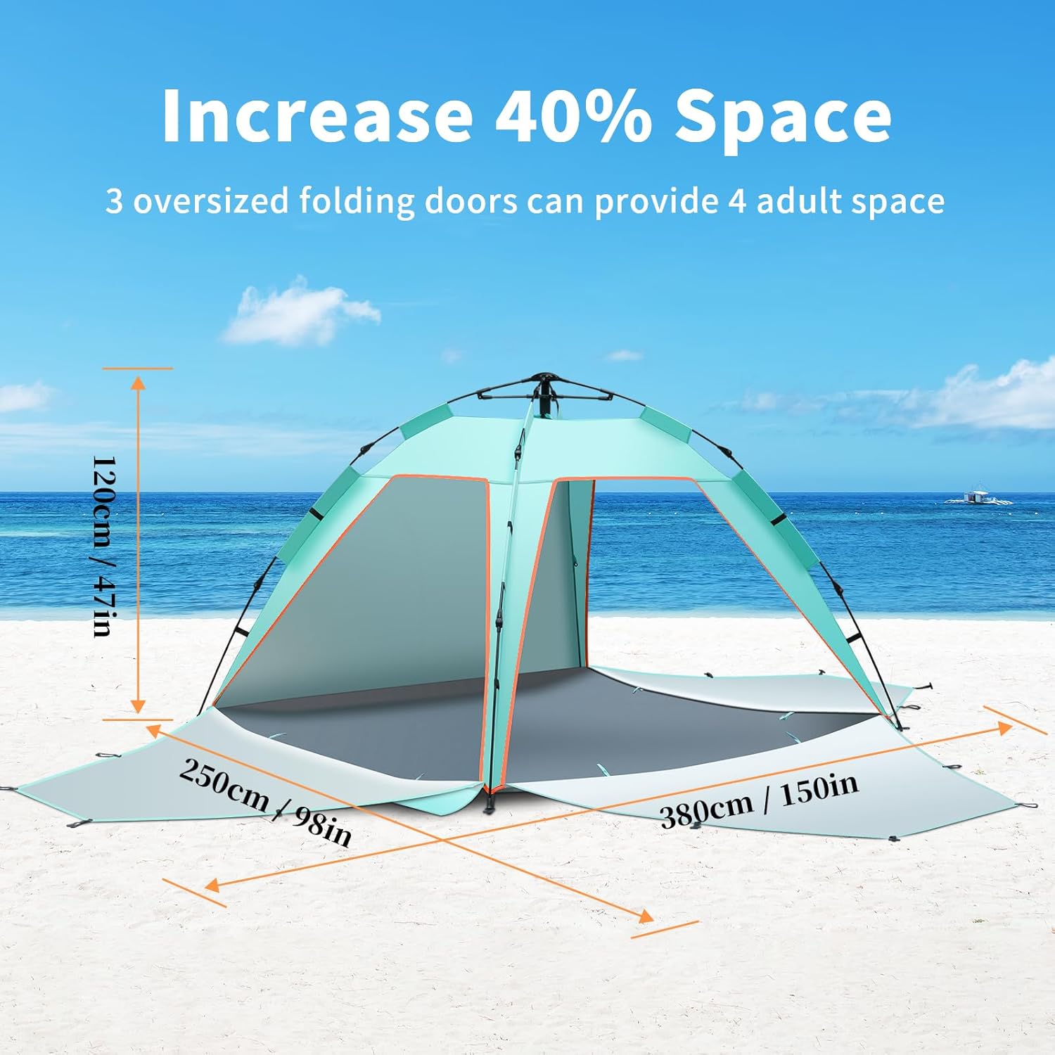Thumbnail 4 de Amflip 3–4 Personen Instant Strandzelt Pop Up – Großes Strandmuschel mit 3 Türen, UPF50+, einfaches Setup