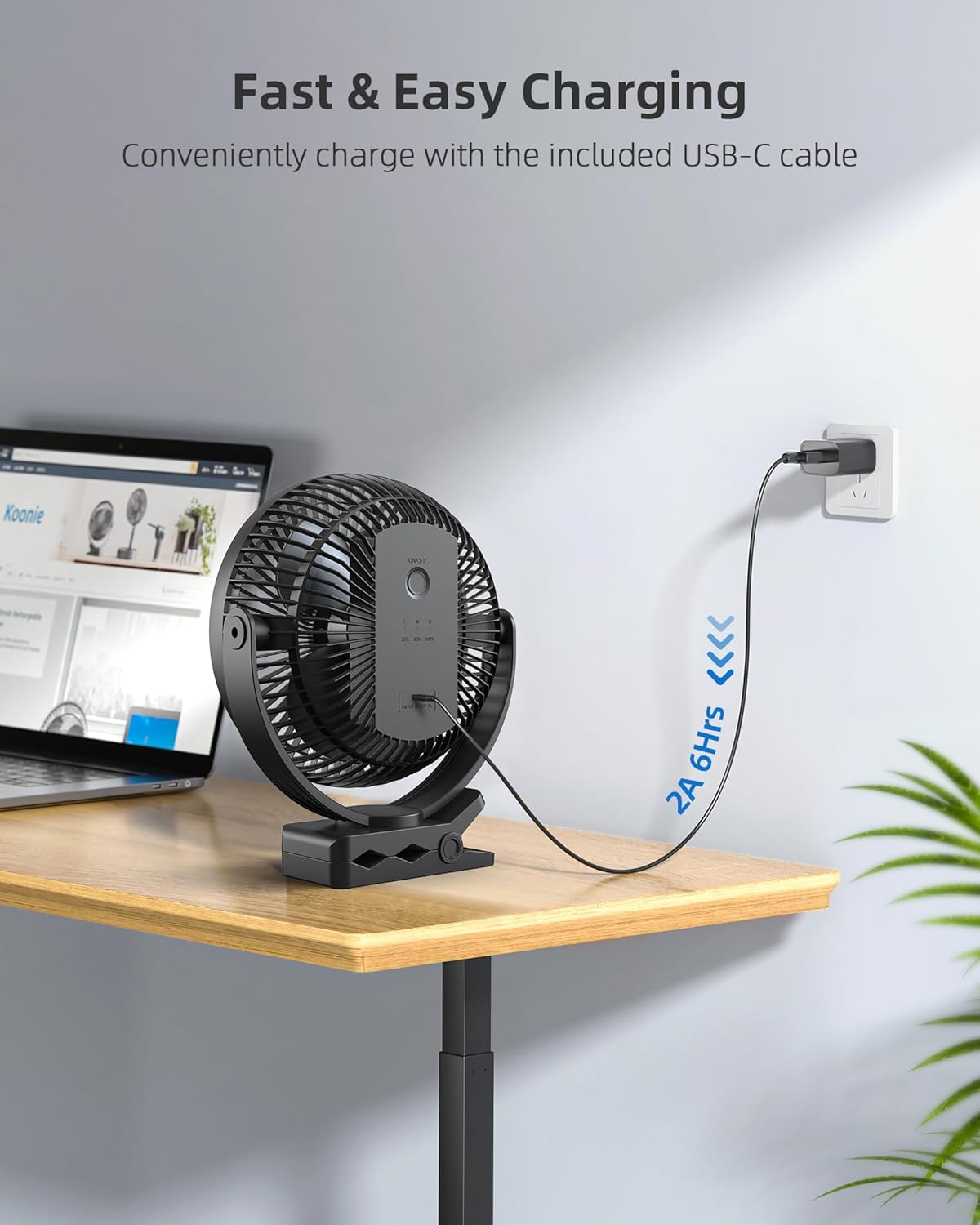 Thumbnail 6 de Koonie 8‑Inch Clip-On Fan 10000mAh Rechargeable 🔌🌀