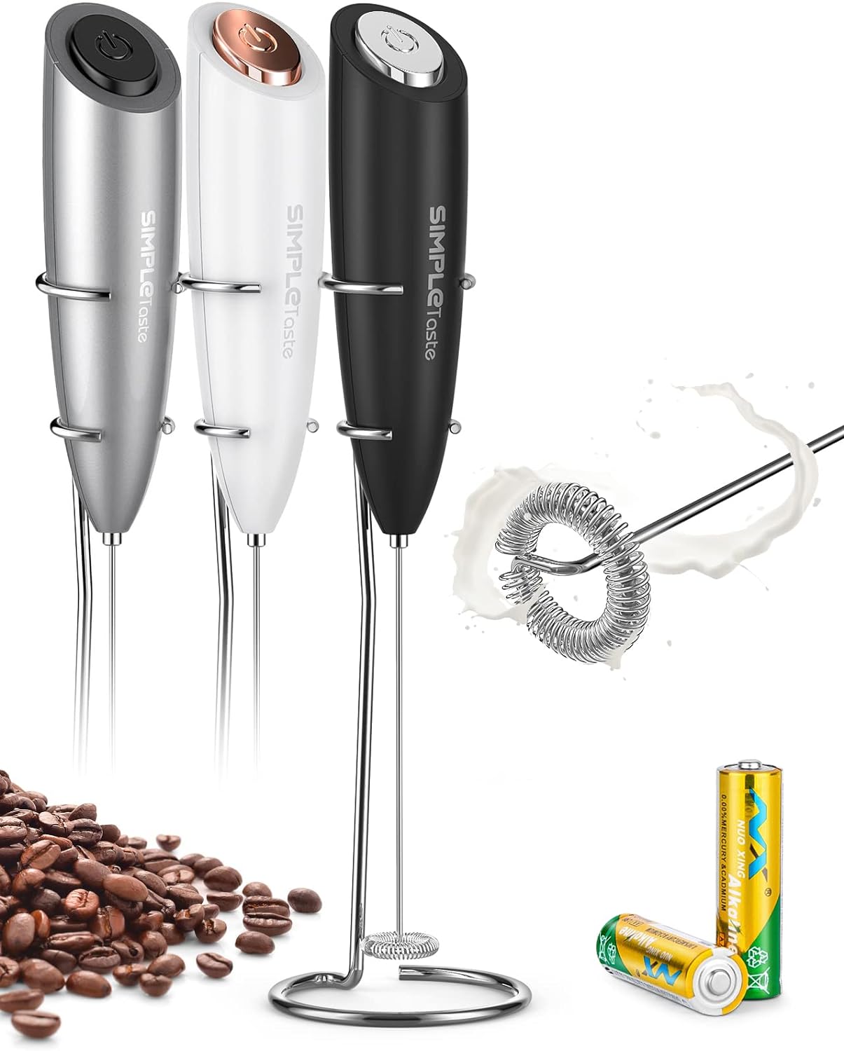 Detalle de SIMPLETASTE 706NA-0005 Handheld Milk Frother with Stainless Steel Whisk