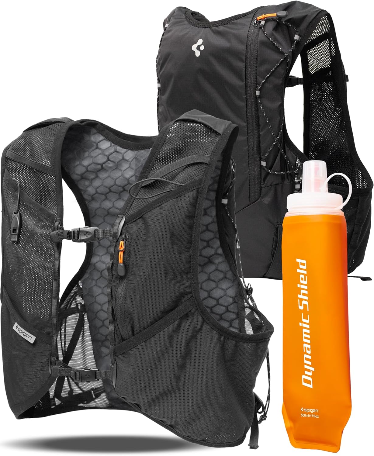 Spigen A721 Gilet d’hydratation de course avec flasque 500 ml et support téléphone sécurisé (M/L ou L/XL) – Noir