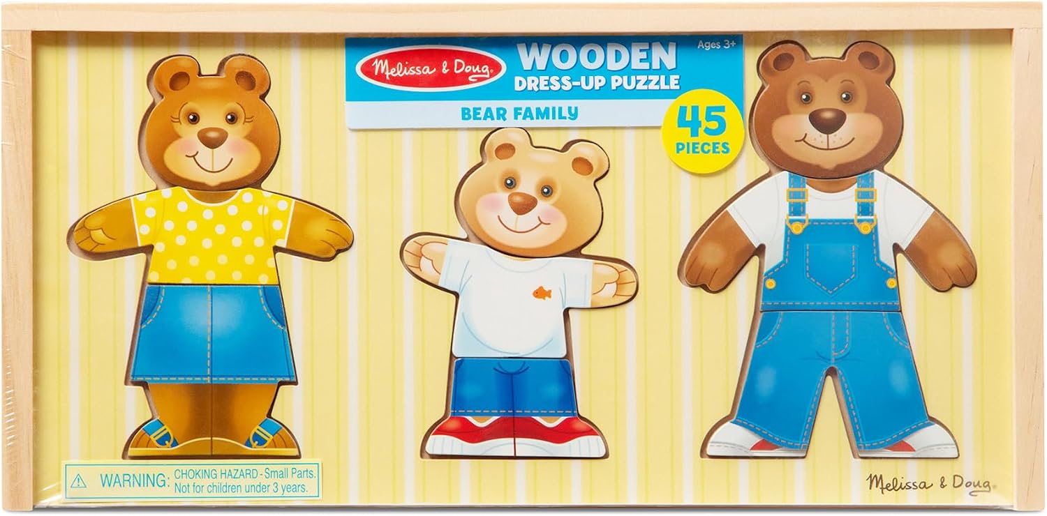 Detalle de Melissa & Doug Wooden Bear Family Dress-Up Puzzle 45 pcs