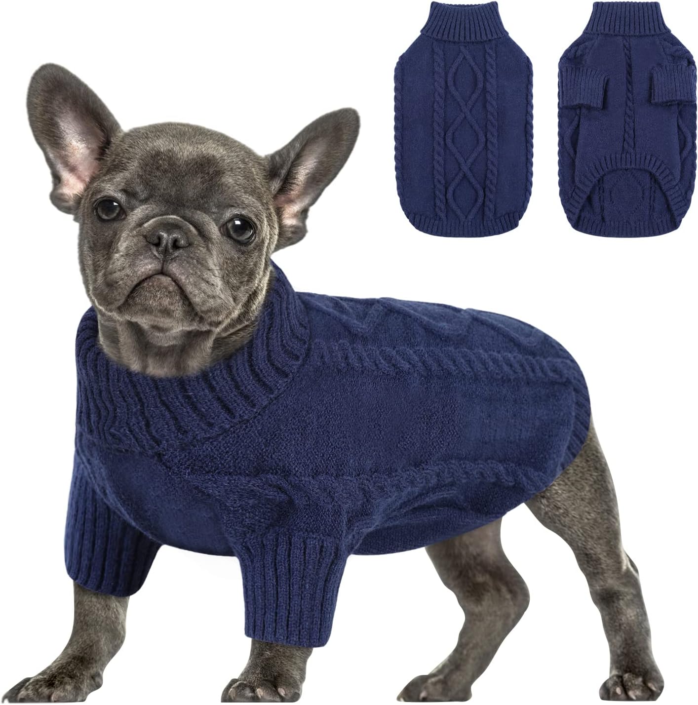 Detalle de Queenmore XS Dog Jumper Knitted Pet Sweater (Turtleneck) – Navy, XS