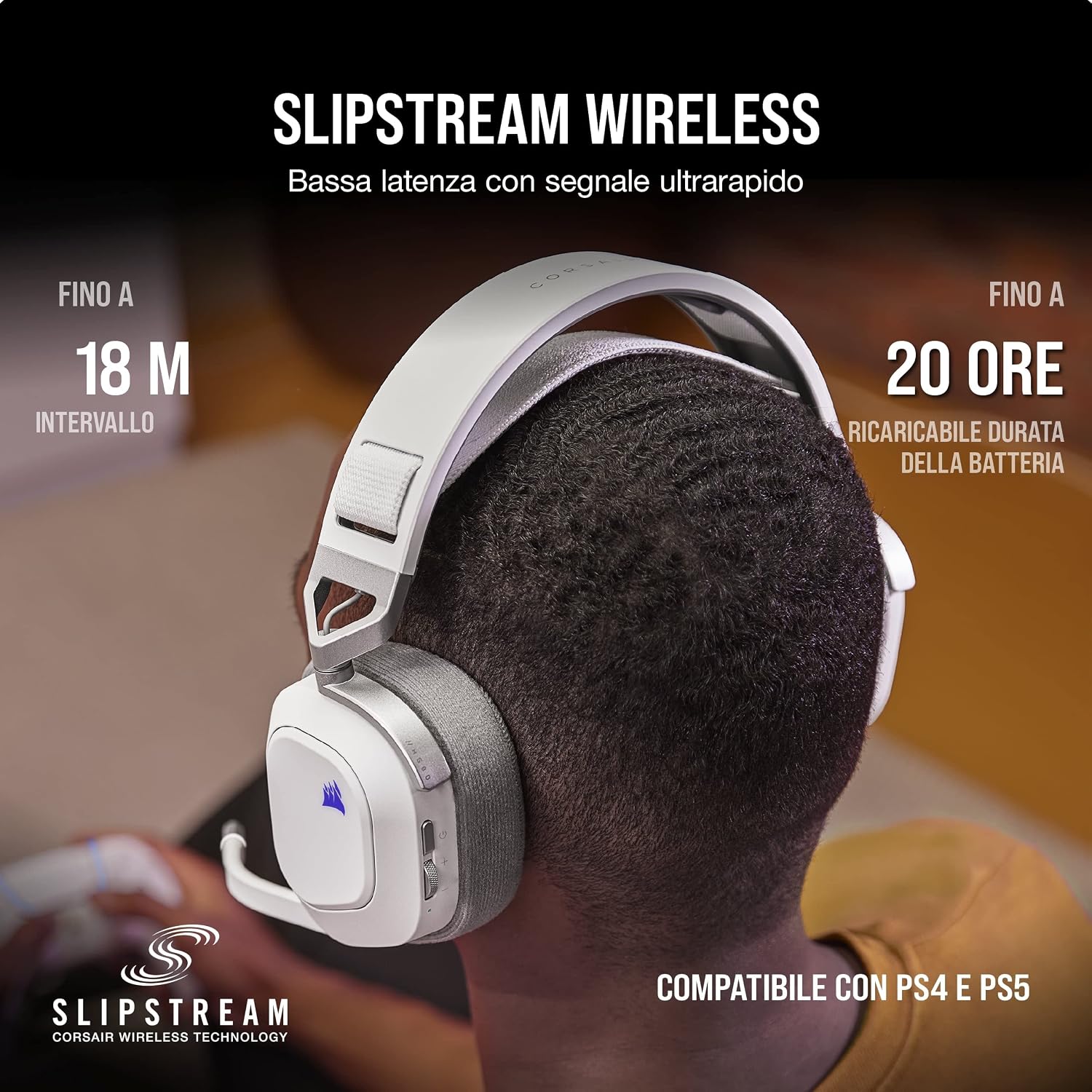 Detalle de CORSAIR HS80 RGB Wireless: cuffie da gioco multipiattaforma con Dolby Atmos e microfono omnidirezionale