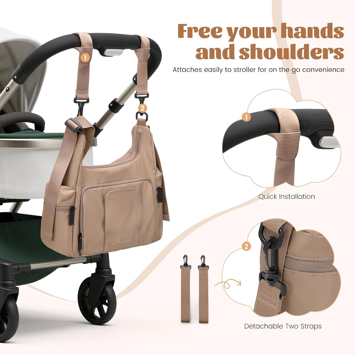 Thumbnail 5 de GOLF QUALITY Large Diaper Bag Messenger with Stroller Straps and Insulated Pockets (14L)
