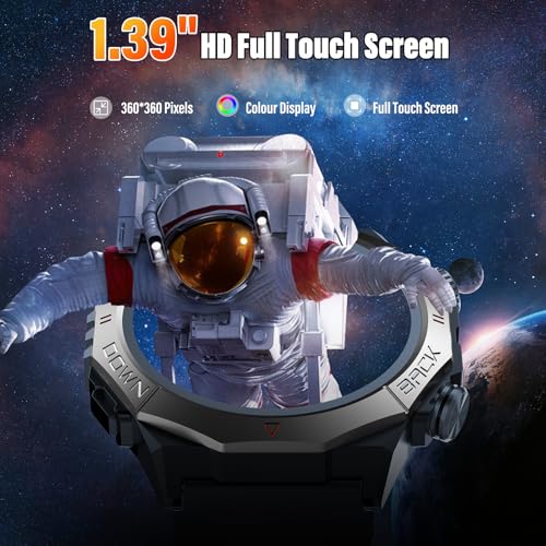 Detalle de Atheewon Reloj Inteligente 1.39” militar con llamadas Bluetooth, 110+ modos deportivos y IP68 (negro)