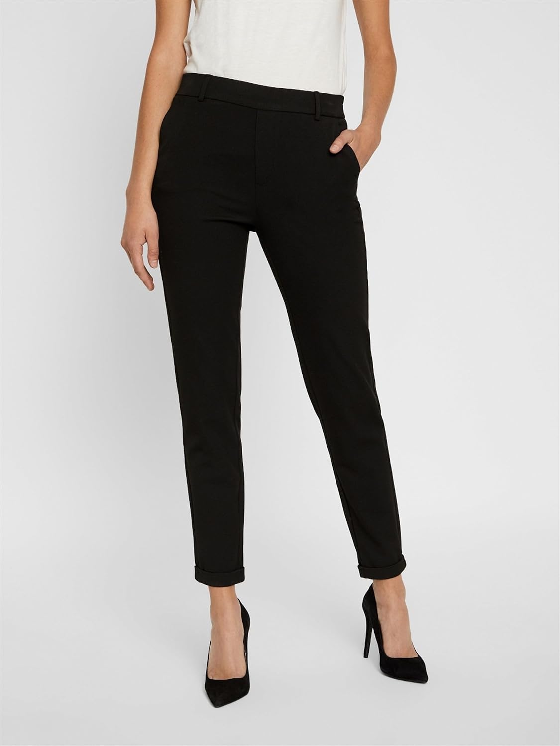 Detalle de VERO MODA VMMaya Mr Loose Solid Pant Tall NOOS: pantaloni da donna comodi e leggeri