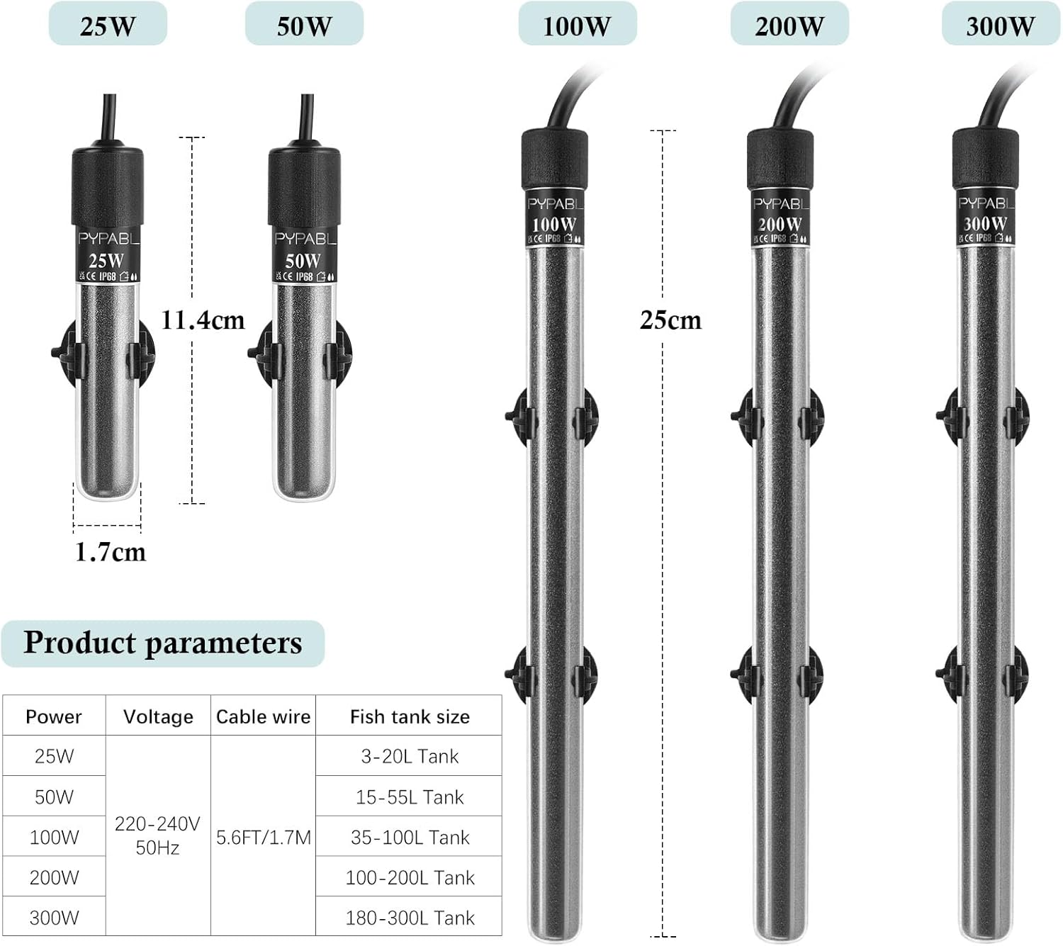 Detalle de PYPABL Mini Submersible Fish Tank Heater 100W with External Temperature Controller (35-100L)