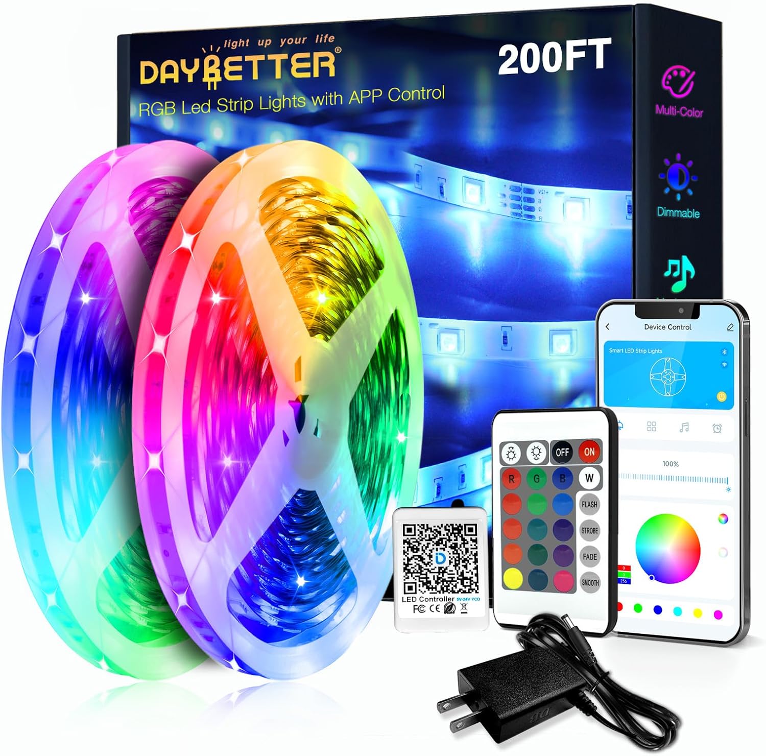 Detalle de DAYBETTER TCF0223124G-V4 200ft RGB LED Strip Lights with App and Music Sync