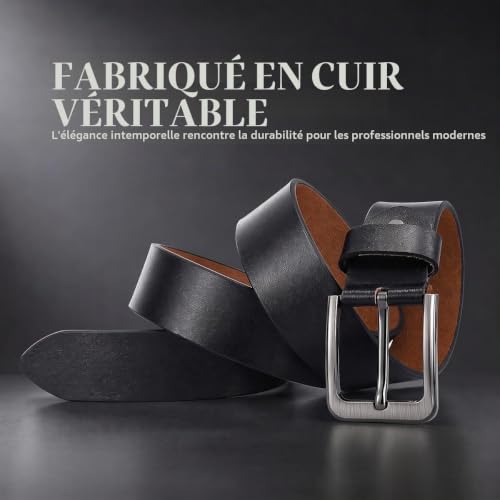 Thumbnail 1 de VRLEGEND Ceinture homme en cuir véritable noir, 3,8 cm, 110 cm