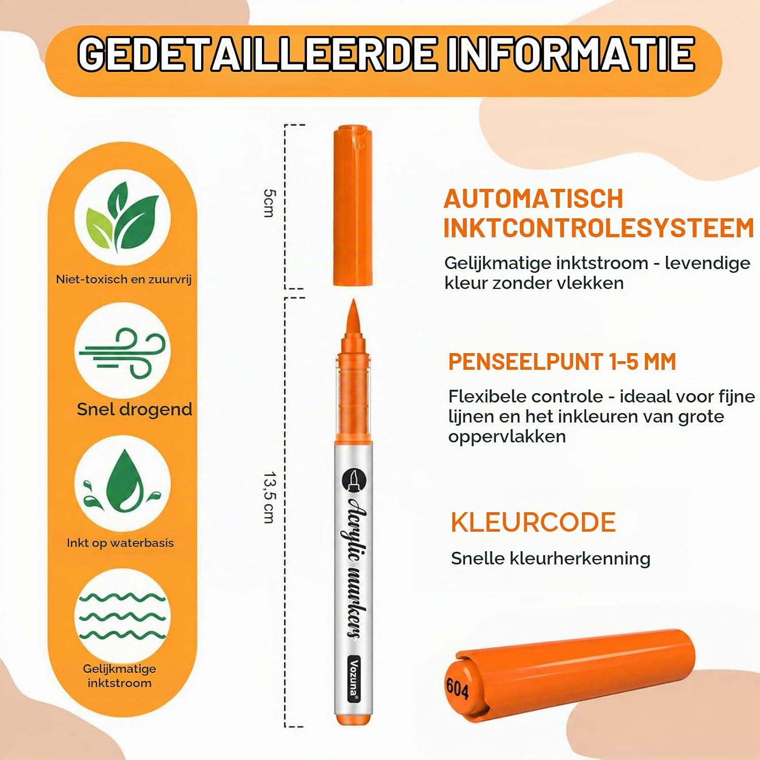 Thumbnail 2 de Vozuna 120 kleuren acrylmarkers met flexibele penseelpunt van 1–5 mm