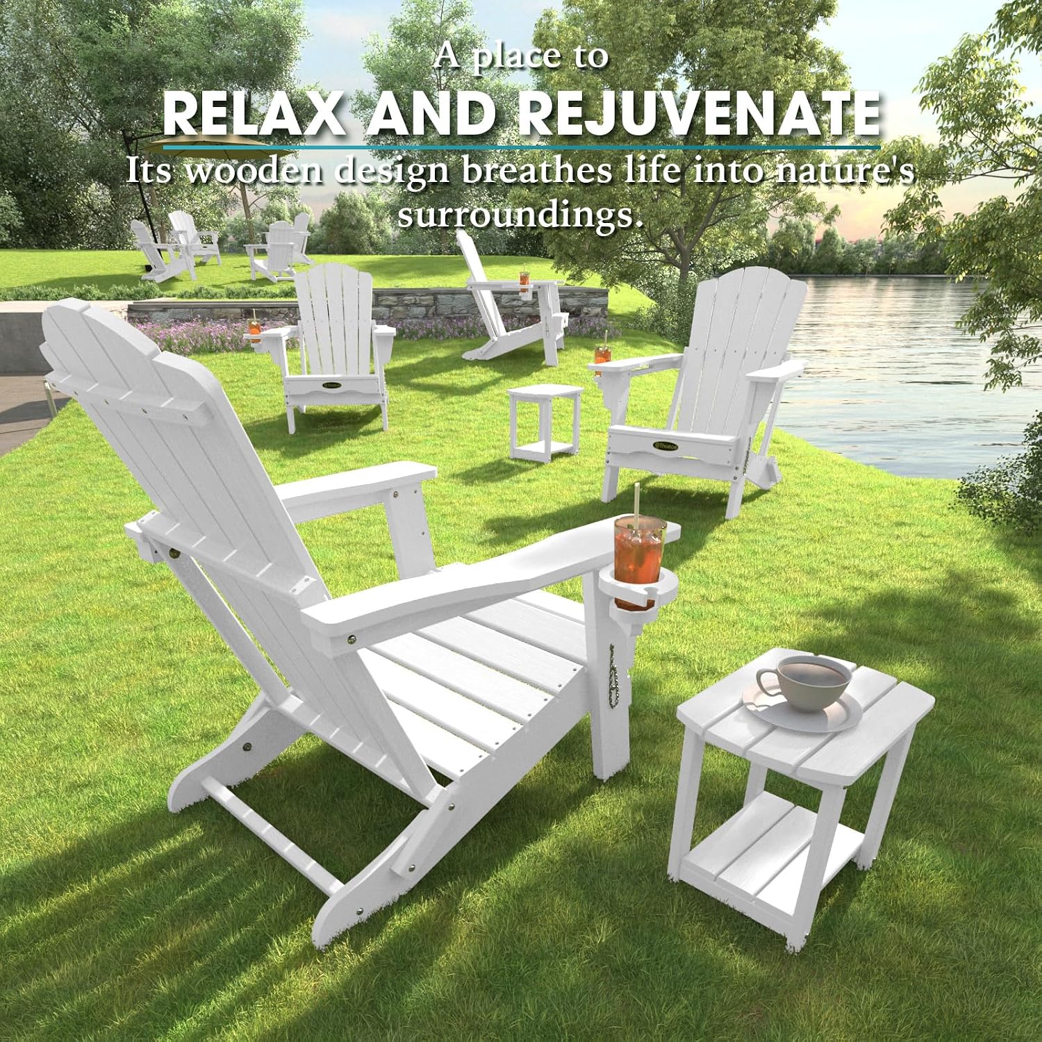 Thumbnail 6 de THOEOE Adirondack Chairs Folding Set of 4, HDPE Patio Chairs with Cup Holders