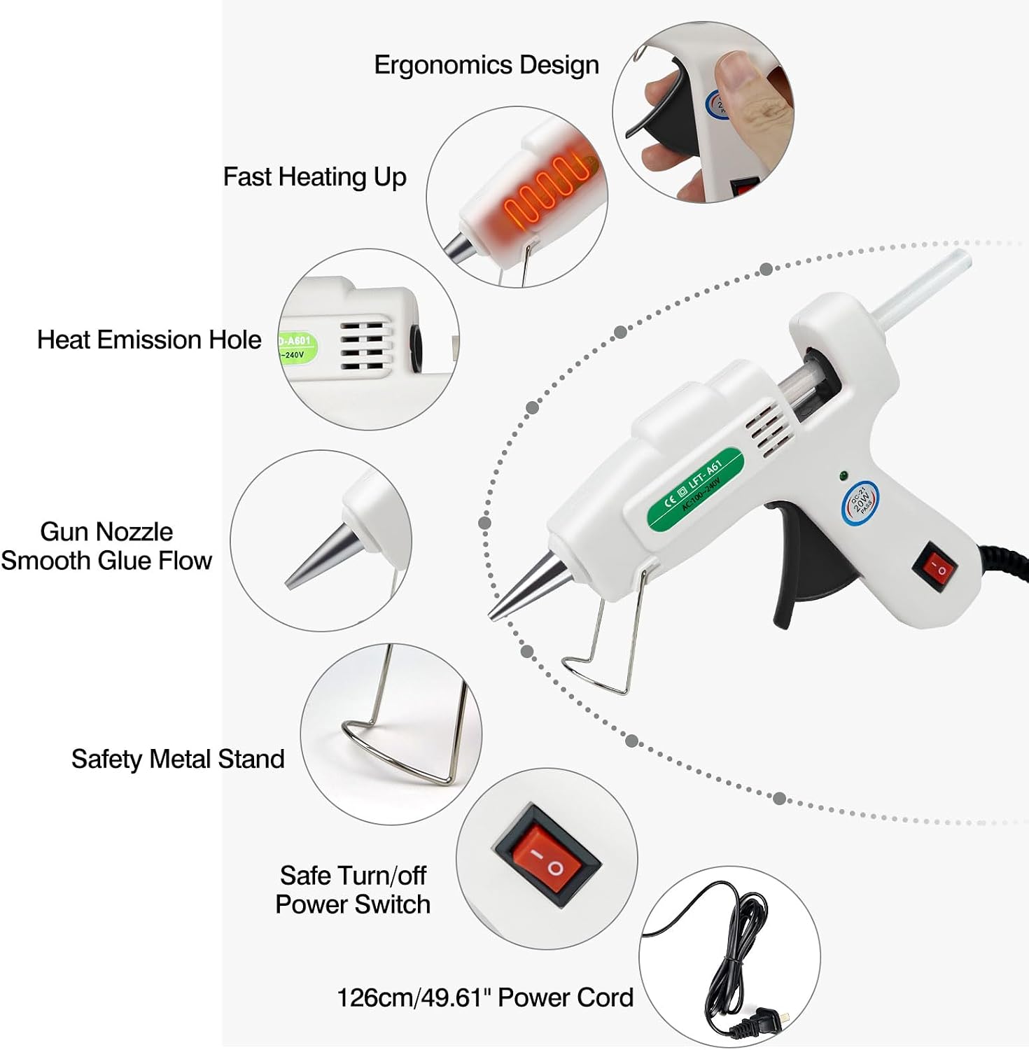 Detalle de SHJADE 20W Mini Hot Glue Gun Kit with 30 Sticks (White)