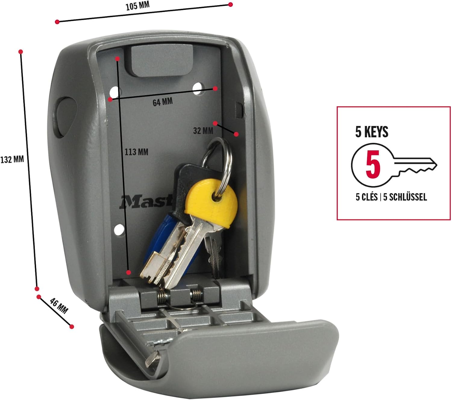 Thumbnail 5 de Master Lock 5415EURD: Cassaforte per chiavi con montaggio a parete, sicurezza rinforzata
