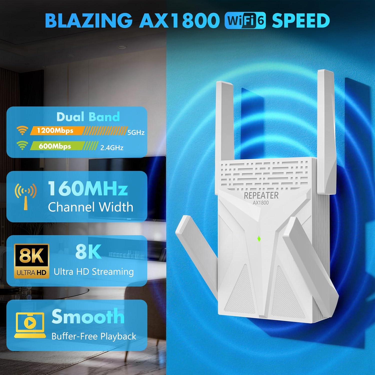 Thumbnail 1 de AX1800 WiFi 6 Repeater – leistungsstarker WLAN-Verstärker mit 1800 Mbit/s, Gigabit-LAN-Port und MU‑MIMO
