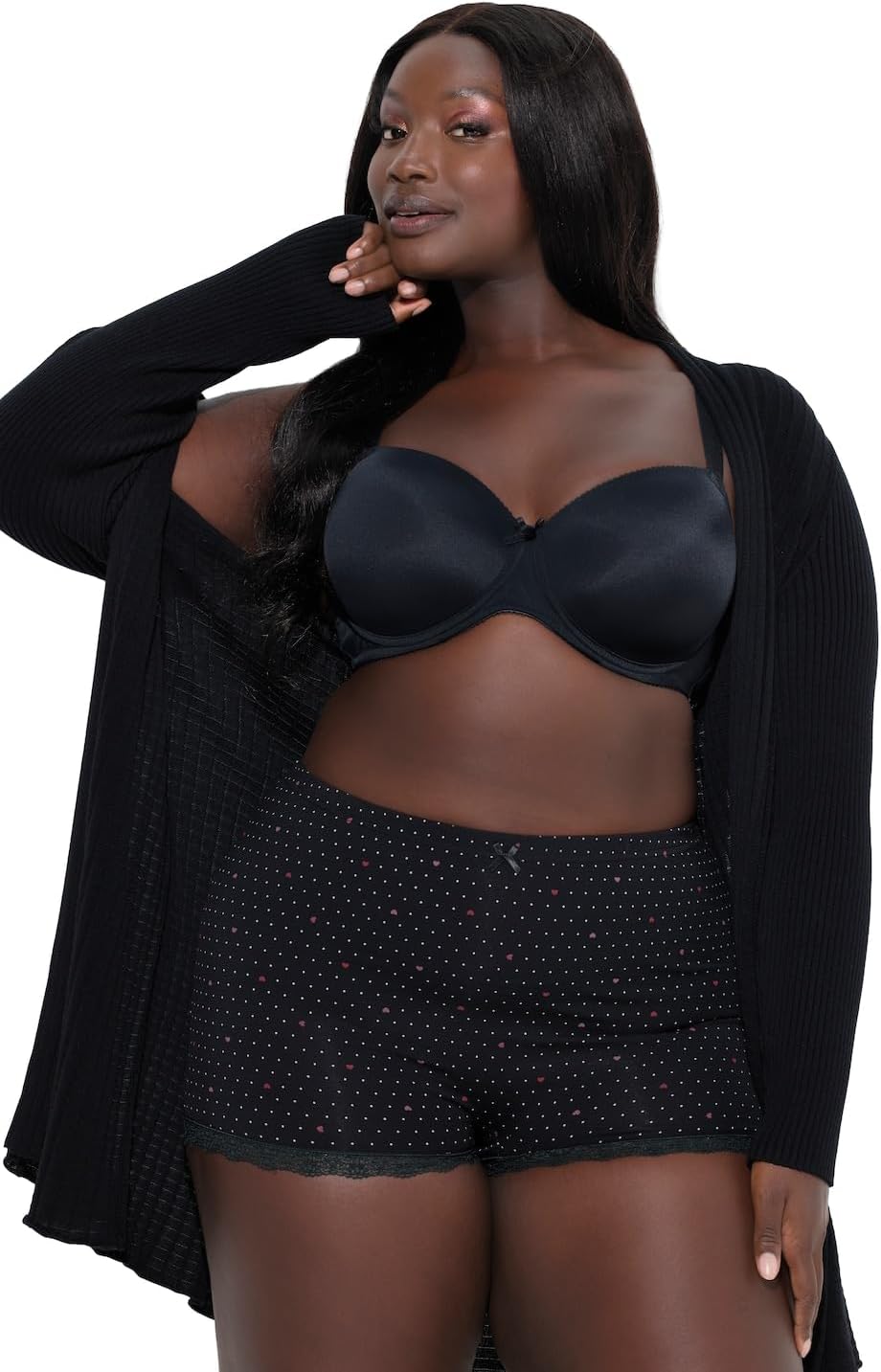 Detalle de Ulla Popken – Lot de 3 culottes taille grande avec motifs cœurs et uni, confort et enveloppement
