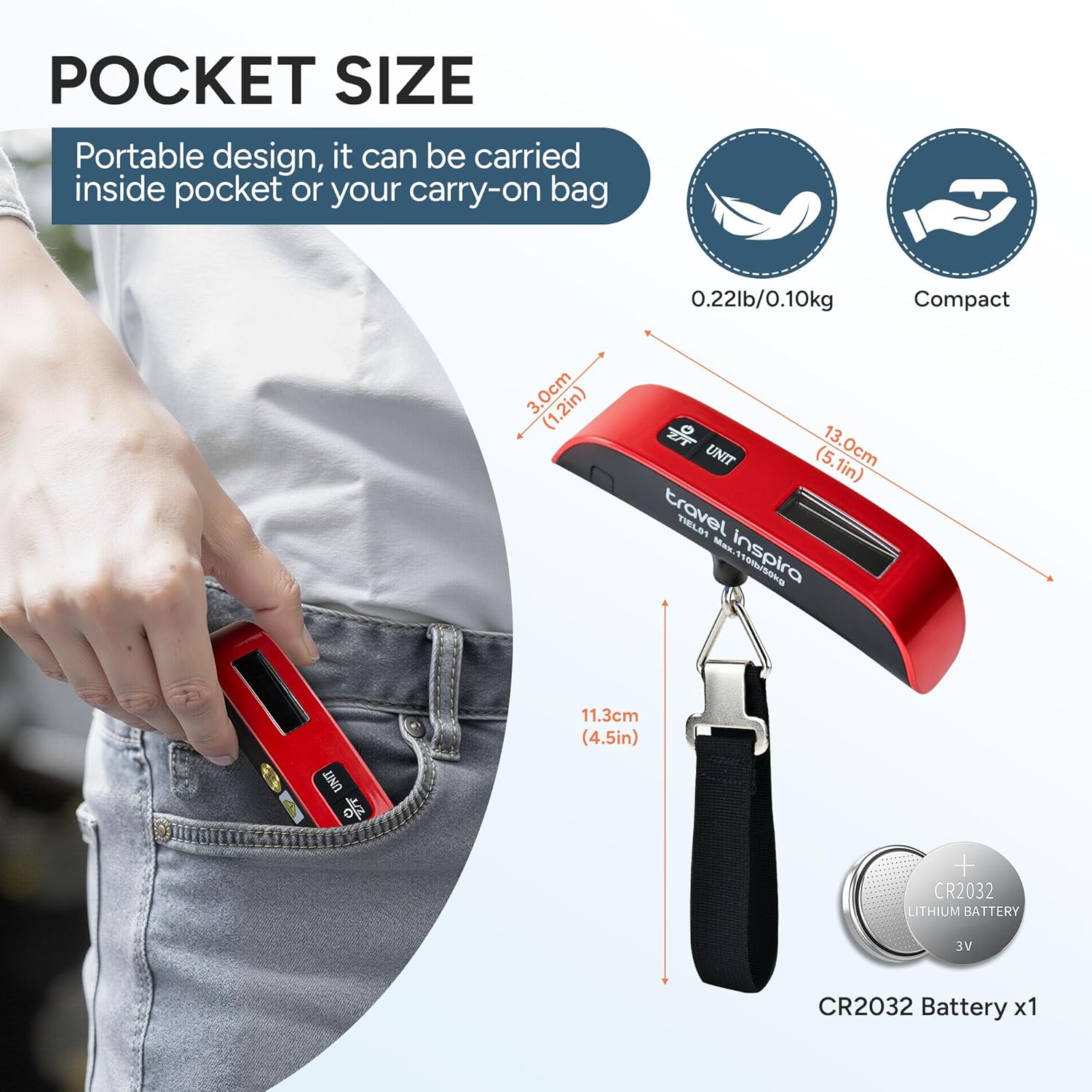 Detalle de Travel Inspira Luggage Scale (110lb/50kg) with Unit Conversion, Temperature Readout & Auto Off