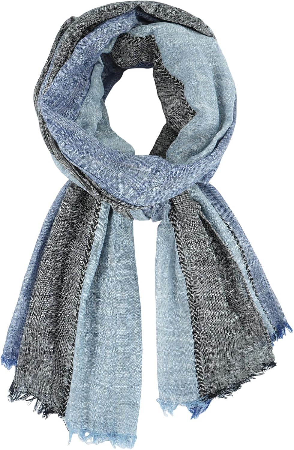 Detalle de DAMILY Écharpe homme patchwork chic en coton et lin, 80 x 190 cm avec franges